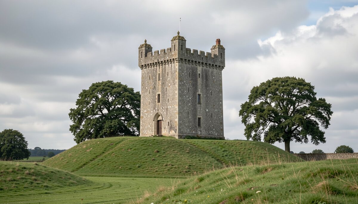 The Norman keep at Hedingham, built around 1140, still dominates the village. Illustrative image, generated with AI.